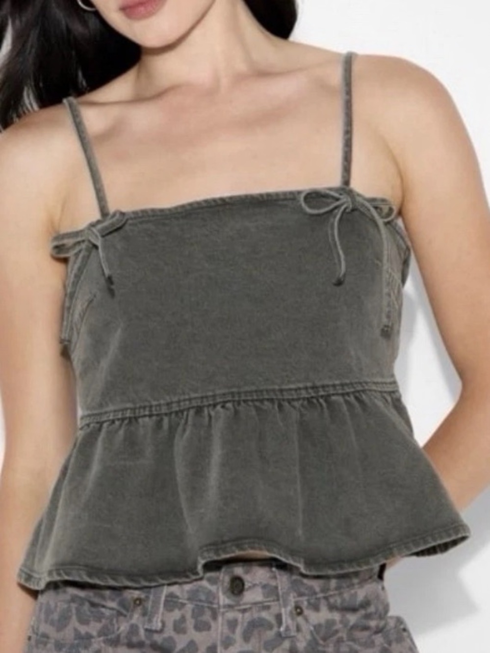 Wild Fable Women's Denim Peplum CamisoleTank Top Black Wash Adjustable Straps S
